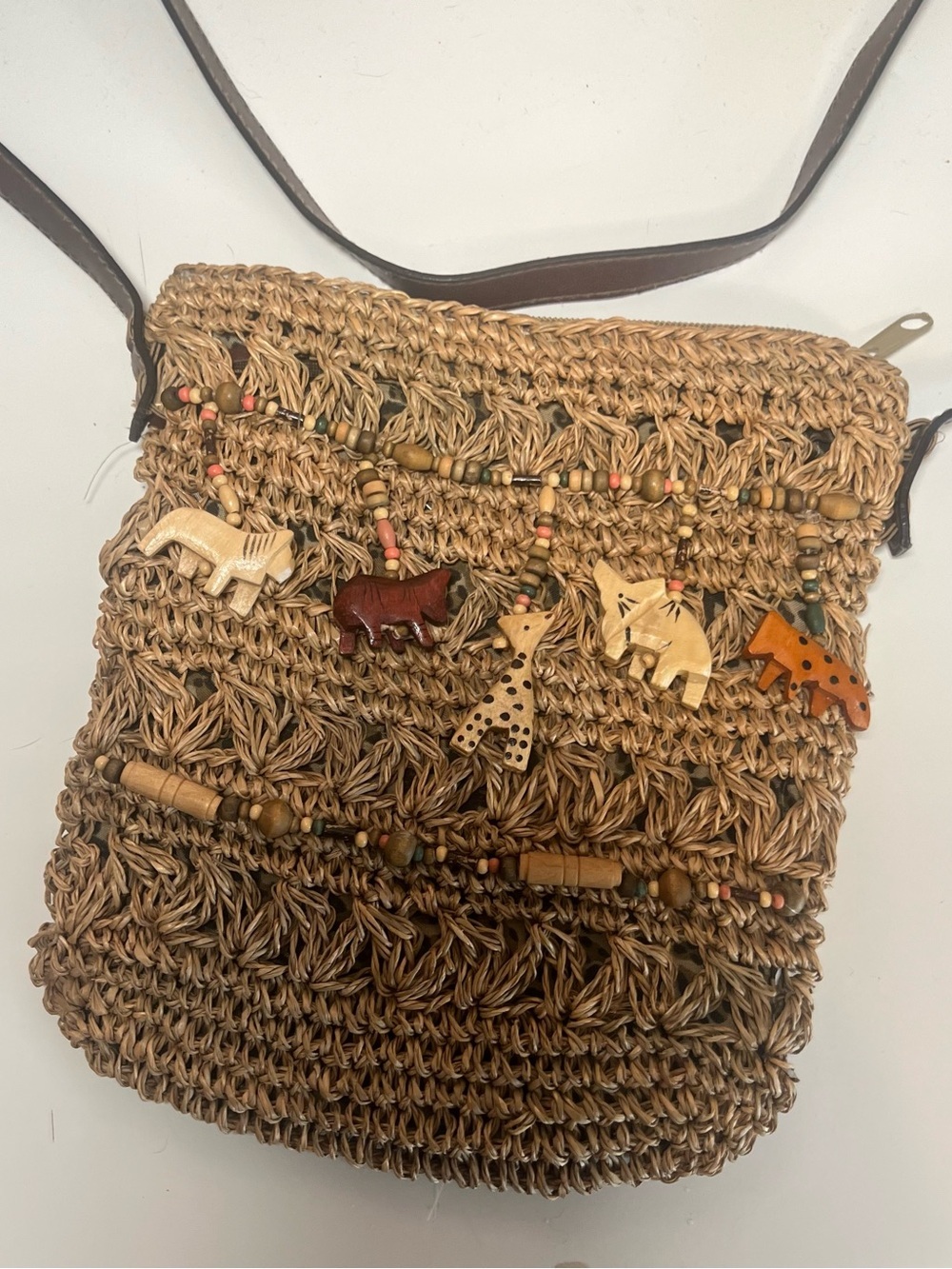St. John's Bay Vintage Woven Rattan Crossbody with Safari Animal Charms